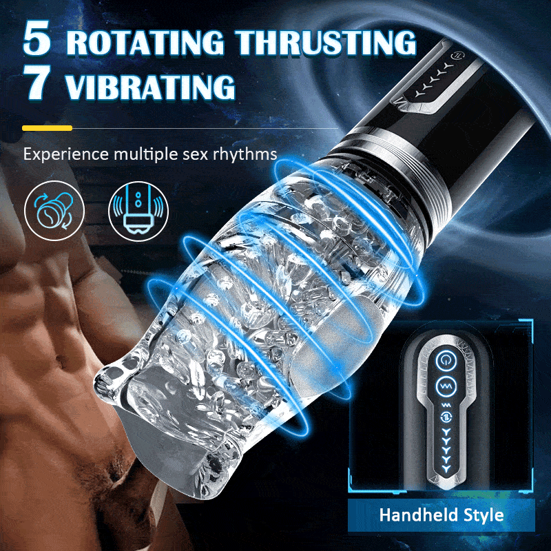【Beginner’s Choice】Amber- 5 Telescopic Rotation Masturbation Cup 7 Vibrating Oral Sex Handheld Masturbator