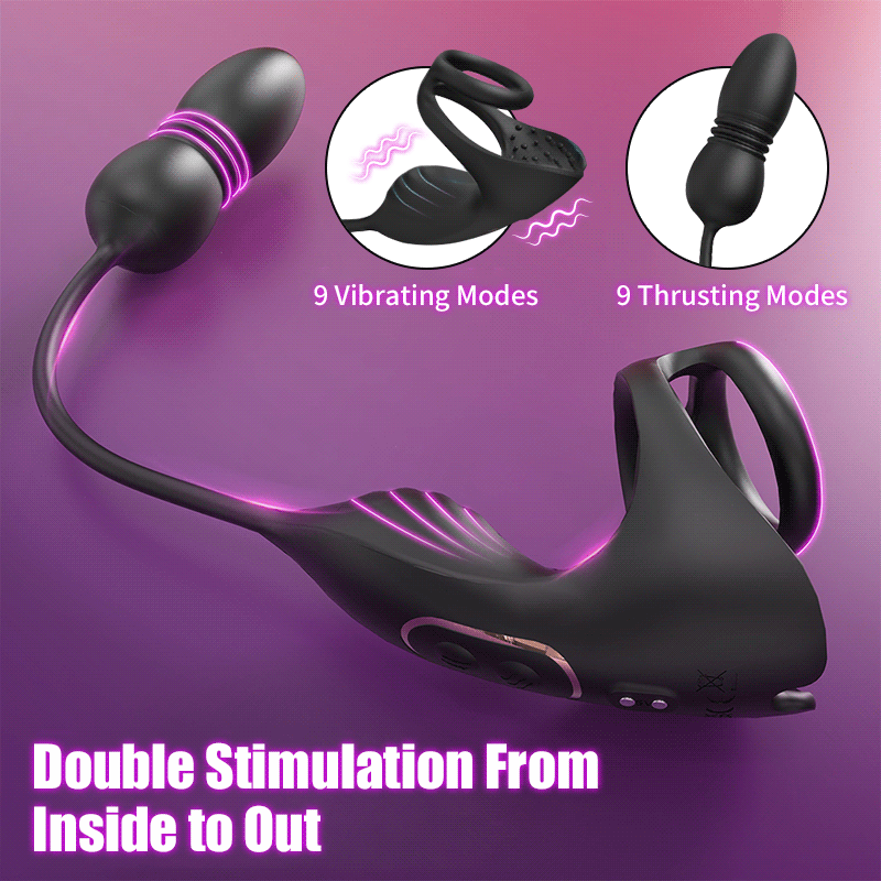 【Free Lube 200ML】Egbert 9 Thrusting & Vibrating Prostate Massager with Dual Cocking Rings Testicular Stimulator