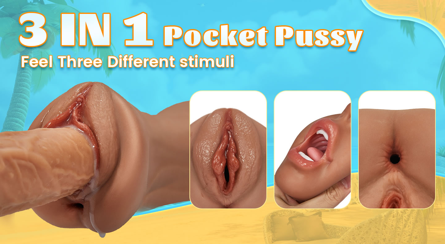 7.4-Inch Three Channel Mouth Vaginal Anal Pocket Pussy