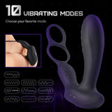 10 Vibrations Heating Function Versatile Anal Plug with Dual Cock Ring