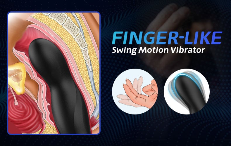 Finger-like Wiggle 9 Swing Vibrating Prostate Massager with Double Cock Ring