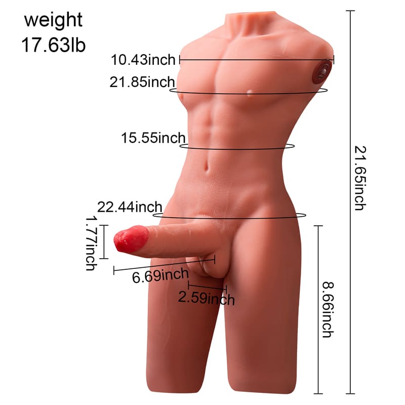 【Free Lube200ml】Jackson 17.63LB 6.69Inch Electric PulseThrusting Vibrating Dildo  Tan Skin Male Torso Sex Doll