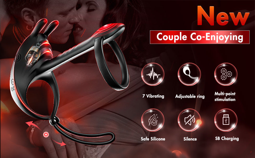 Adjustable Vibrating Dual Penis Ring Couples Shared Erection Rabbit Vibration