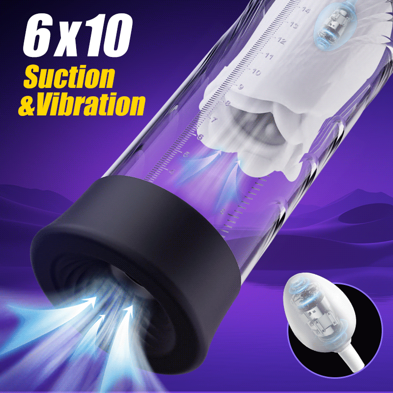10 Vibrating & 6 Sucking Vacuum Penis Pump Male Penis Extender