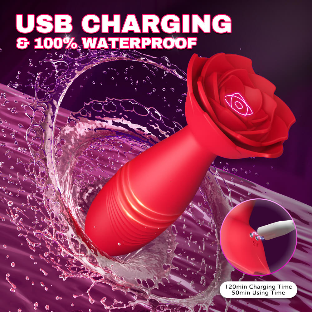 Rose Sex Toy Anal Plug APP Thrusting Vibrators, Remote Control Anal Sex Toy