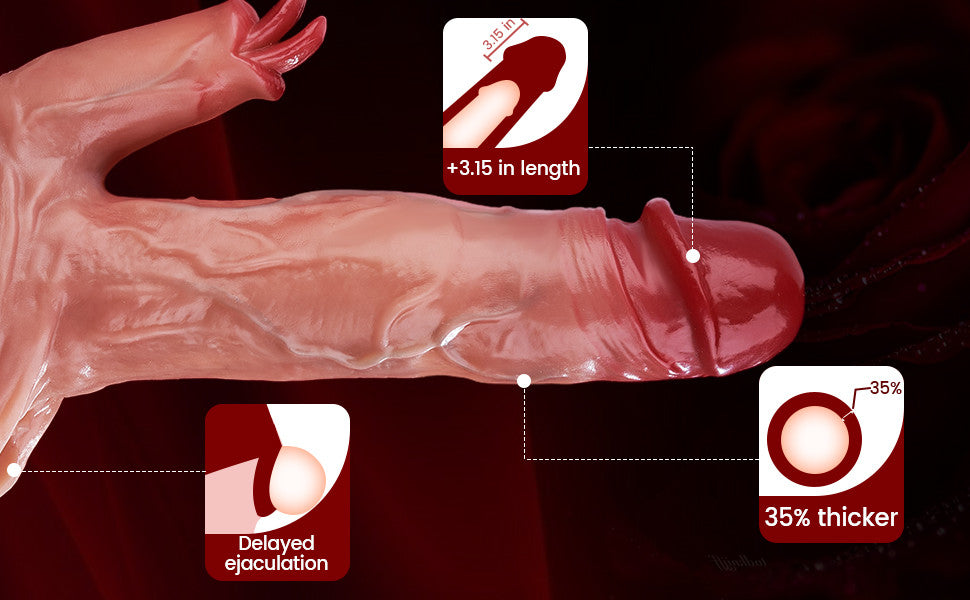 Lola - 8 Tongue & Glans Vibratios penis Extender Thickened & Extended, Longer-Lasting Penis Sleeve