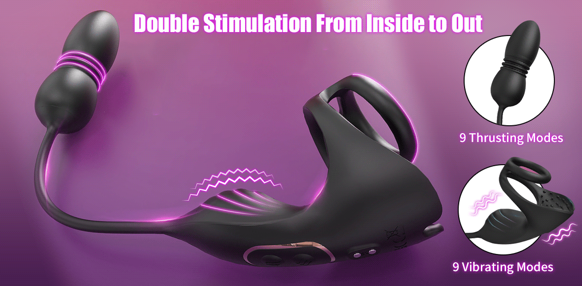 【Free Lube 200ML】Egbert 9 Thrusting & Vibrating Prostate Massager with Dual Cocking Rings Testicular Stimulator