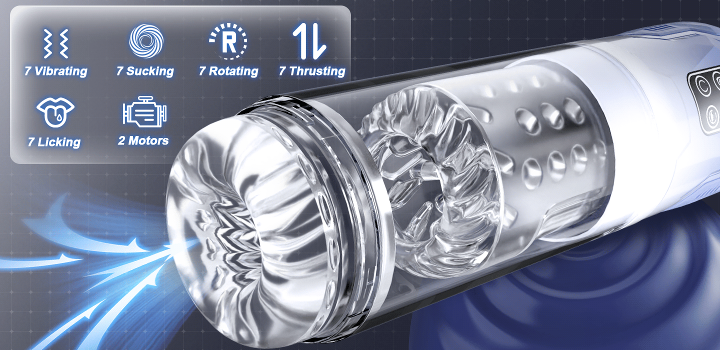 Iron Man 7 Thrusting And Rotating Suction Masturbator Pocket Pussy Male Masturbators