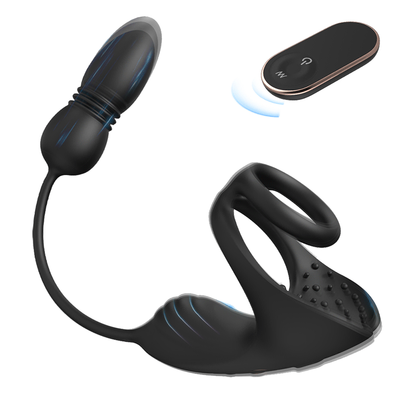 【Free Lube 200ML】Egbert 9 Thrusting & Vibrating Prostate Massager with Dual Cocking Rings Testicular Stimulator