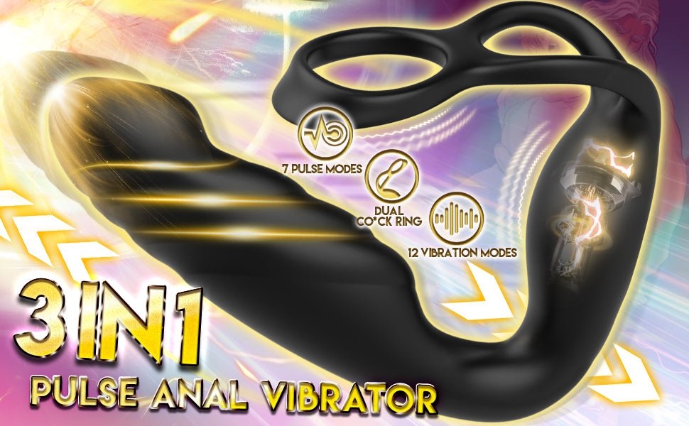 【Free Lube 150ml】7 Pulsing & 12 Vibrating Prostate Massager with Dual Cock Ring