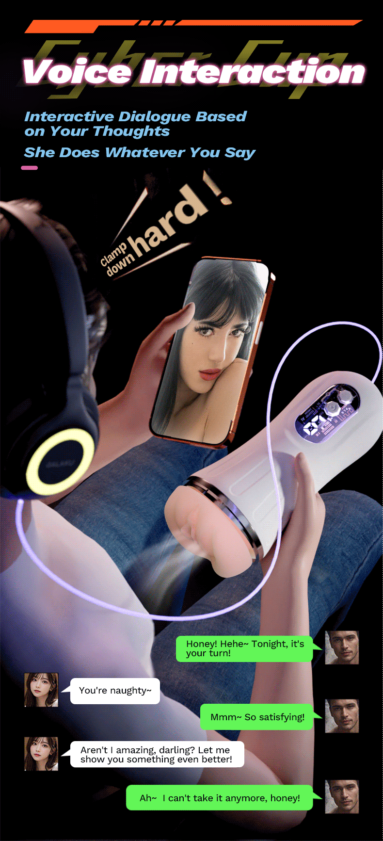 【Partner Play】Cyberpunk 9 Vibration  App Control Masturbator Cup