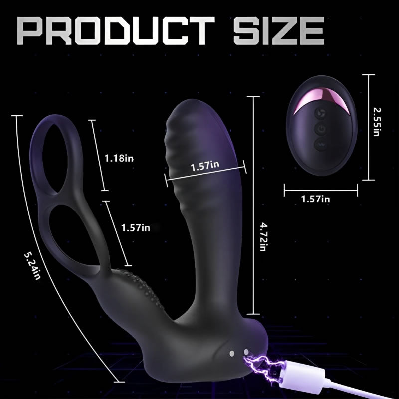 10 Vibrations Heating Function Versatile Anal Plug with Dual Cock Ring