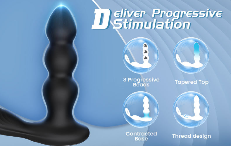 Olan 3 Progressive Beads Low Noise 10 Vibrating Prostate Massager Butt Plug with Cock Ring
