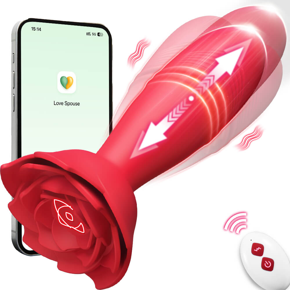Rose Sex Toy Anal Plug APP Thrusting Vibrators, Remote Control Anal Sex Toy