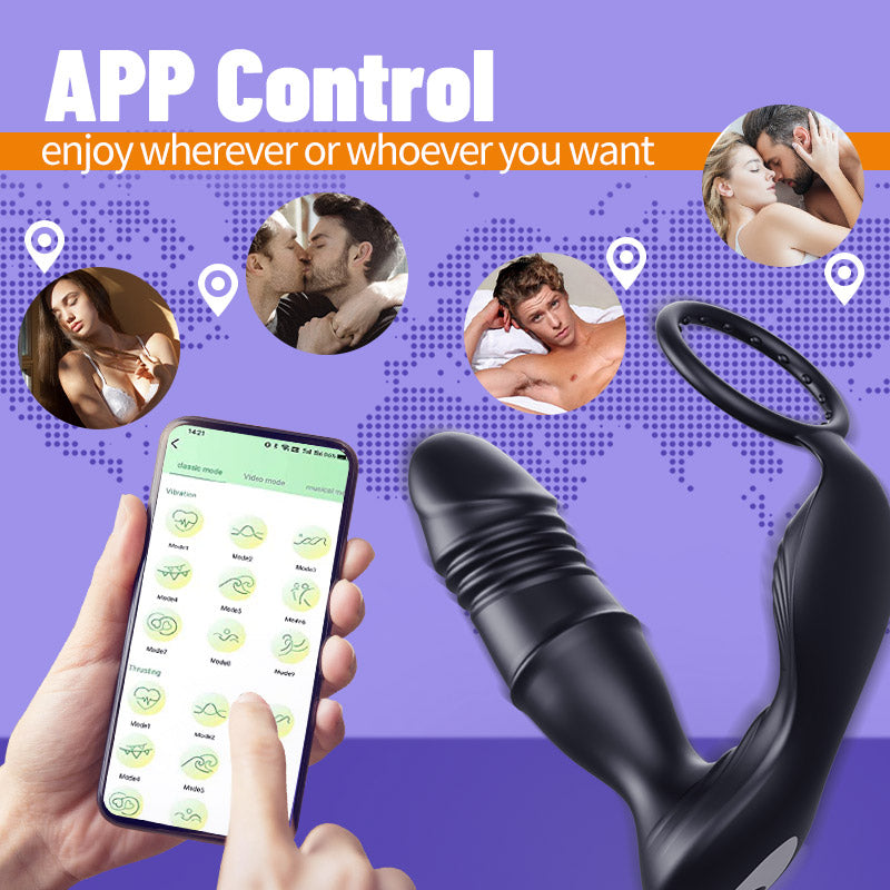 Mason - APP Control Thrusting Vibrating Prostate Massager Cock Ring with Raised Dots