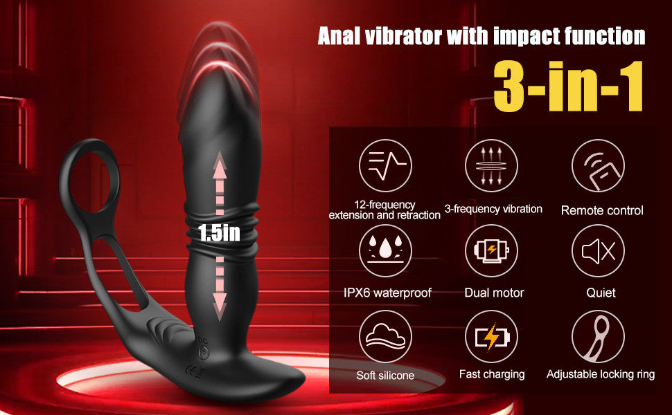 【BioShield Easy Clean Motorized Explorer】SAUL Glans Thrusting Vibrating Prostate Massager with Free Cleaner