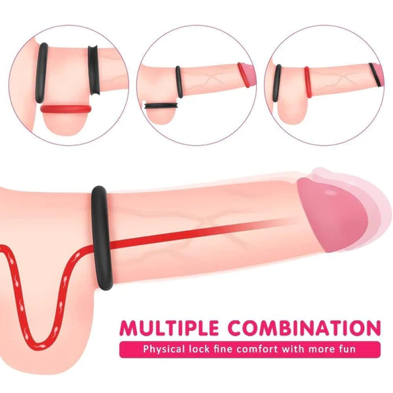 Harles 1.5 Inch Premium Stretchy Longer Harder Stronger Erection Cock Ring Set 3 Pieces