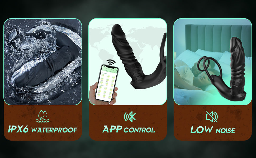 Bluetooth App Control 9 Vibrating Thrusting Dual Ring Prostate Massager