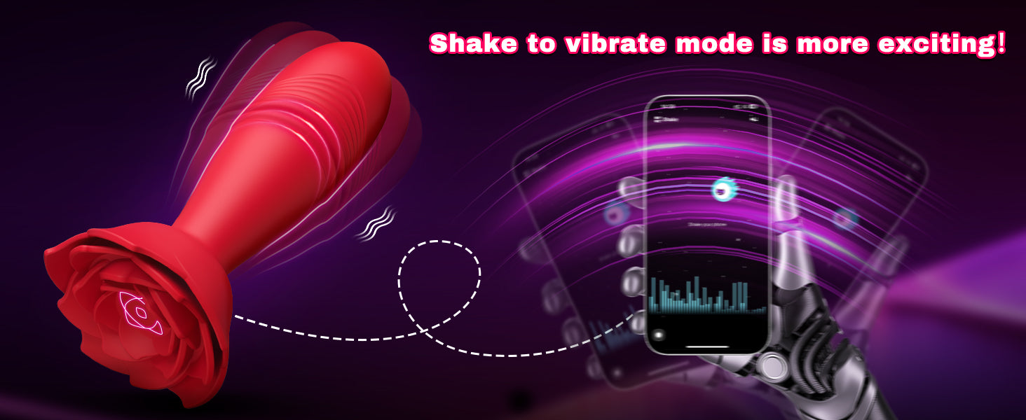 Rose Sex Toy Anal Plug APP Thrusting Vibrators, Remote Control Anal Sex Toy