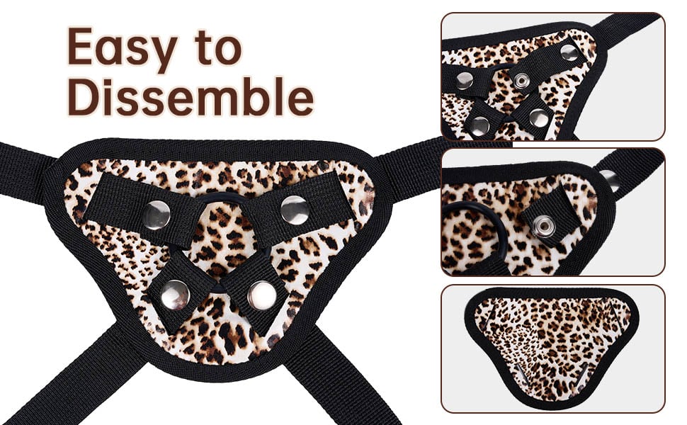 Leopard Print Adjustable Strap-On Harness with Two Different Sizes O-rings