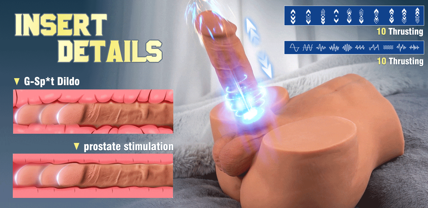 【Electric Torso Dildo】 Thrusting 10 Frequencies Vibrating Dildo Realistic Butt 10.12lbs Brown