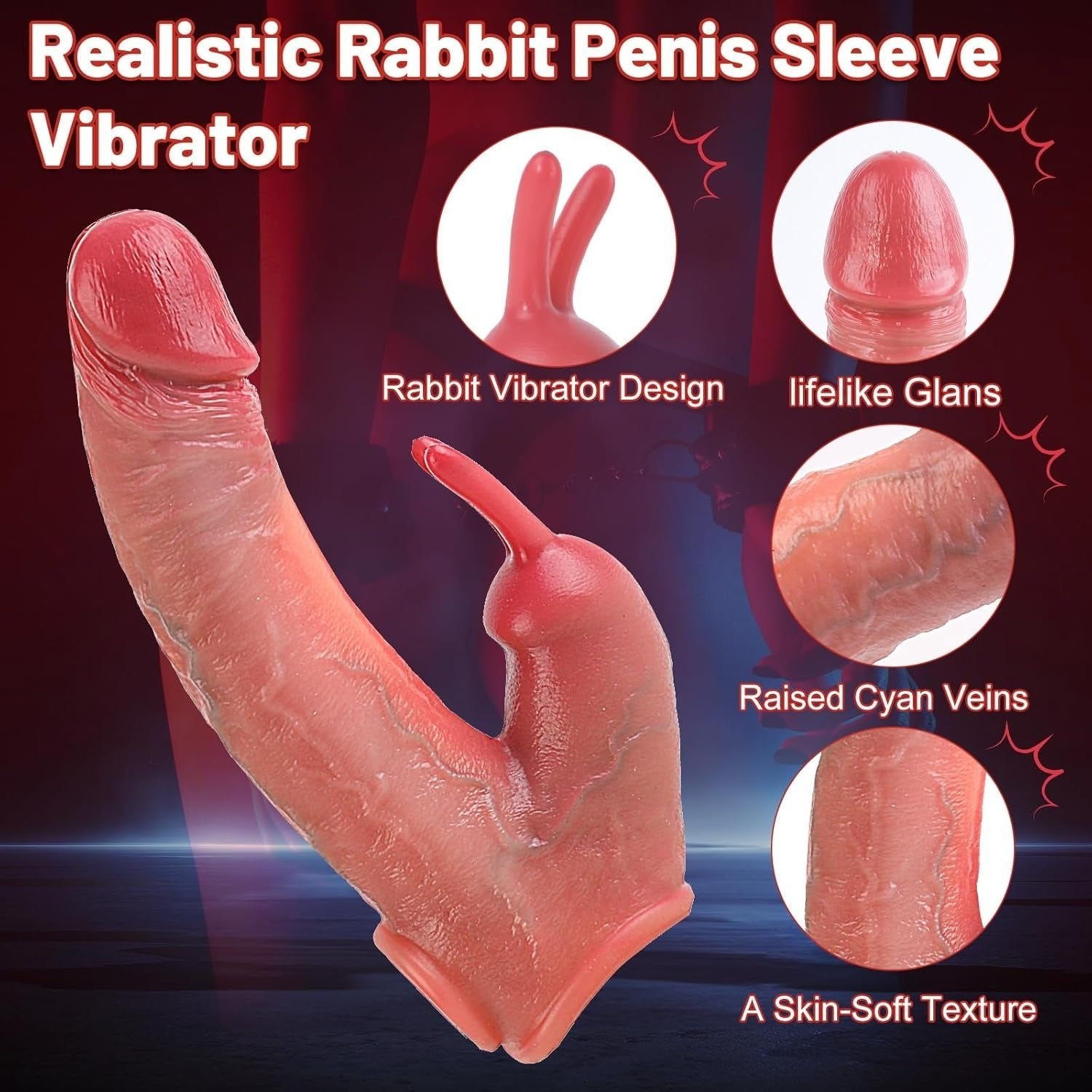Penis Enlarger Vibrator – Lifelike Penis Sleeve with Rabbit & Dual Motors