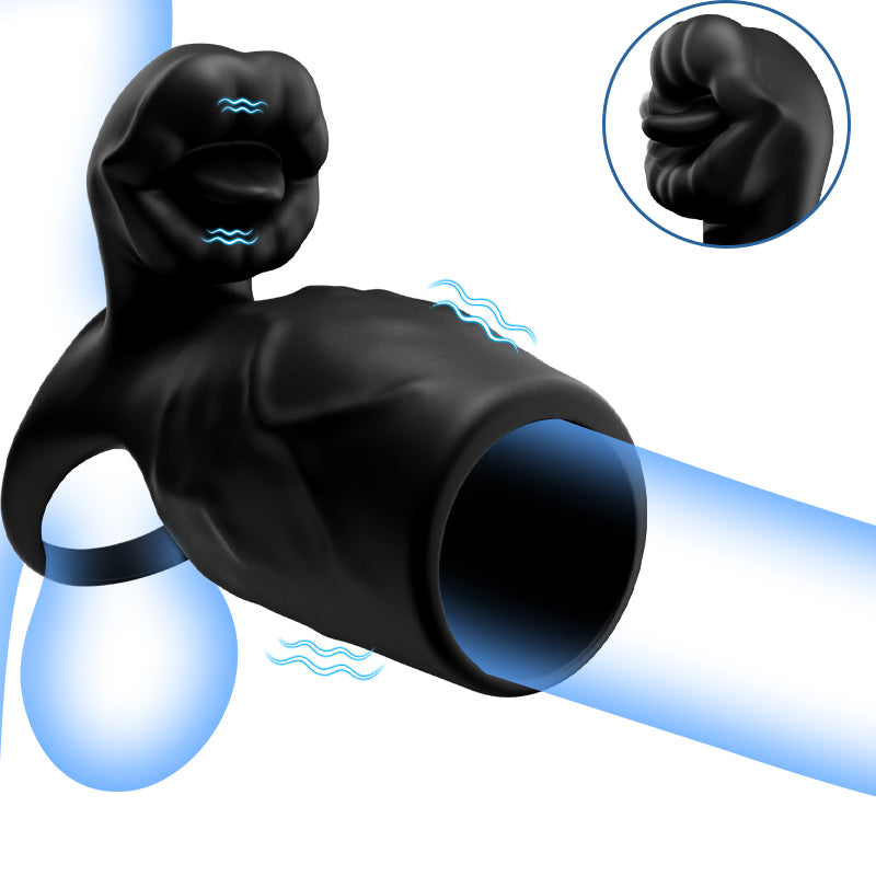 Titan - 9 Vibrations  Simulated Penis Texture  Testicle & Penis Dual Chastity Ring  Couples Sex Toy