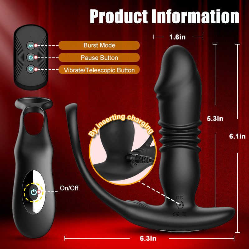 【BioShield Easy Clean Motorized Explorer】SAUL Glans Thrusting Vibrating Prostate Massager with Free Cleaner