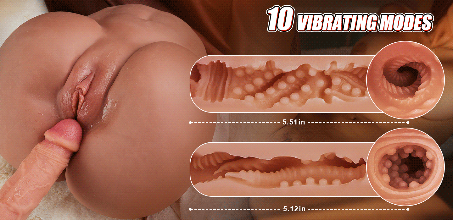 【15% OFF CODE: BV50】Vibrating 11.5lbs  Dual channels Big Ass Realistic Butt Masturbator Brown