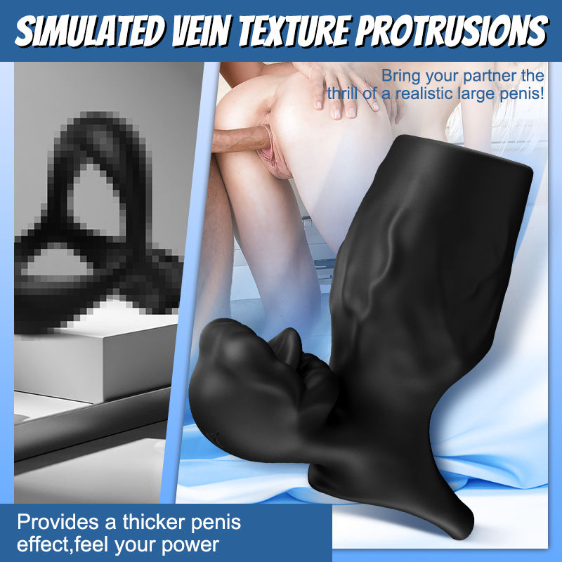 Titan - 9 Vibrations  Simulated Penis Texture  Testicle & Penis Dual Chastity Ring  Couples Sex Toy