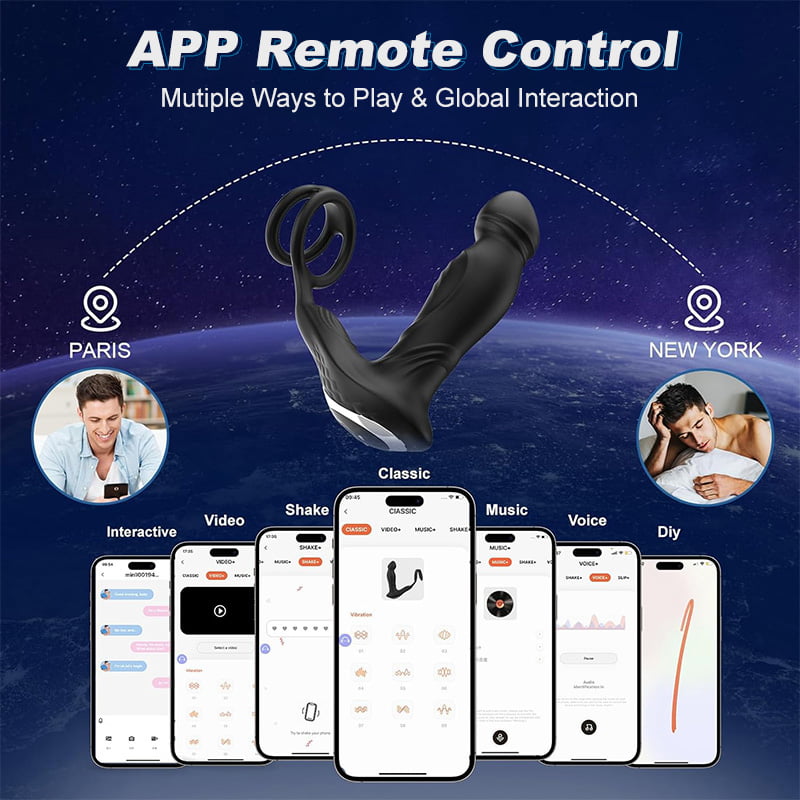 Asura App Control  Wiggling & Tapping Prostate Massager with Dual Cock Rings