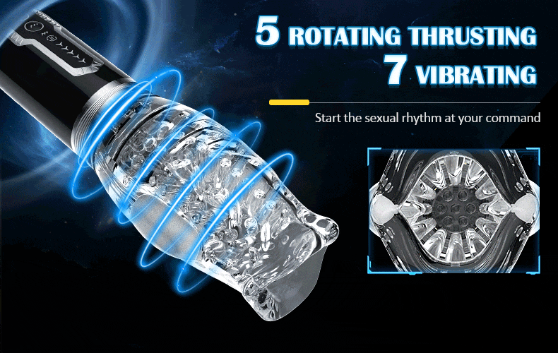 【Beginner’s Choice】Amber- 5 Telescopic Rotation Masturbation Cup 7 Vibrating Oral Sex Handheld Masturbator