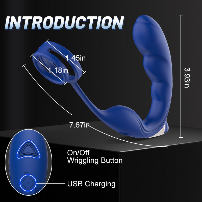 Blue Wing Head Spinning Bead Vibrating Prostate Massager