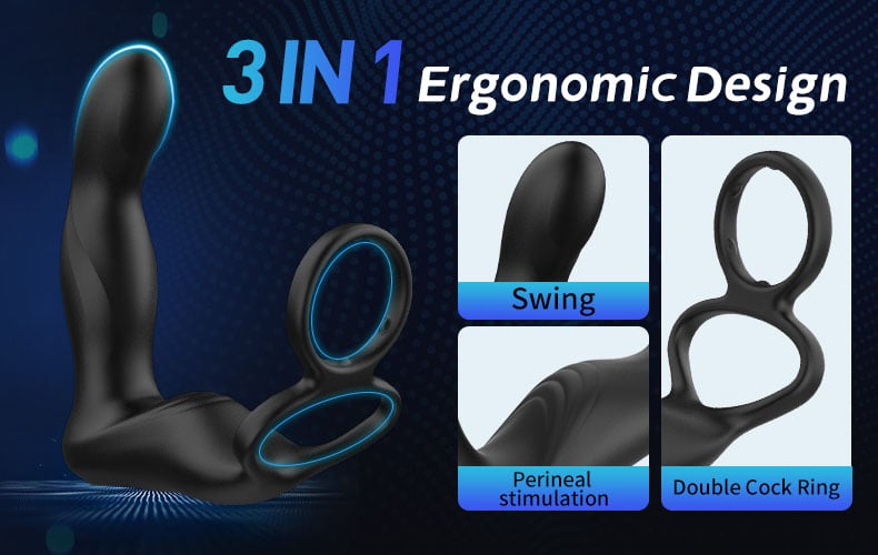 Finger-like Wiggle 9 Swing Vibrating Prostate Massager with Double Cock Ring