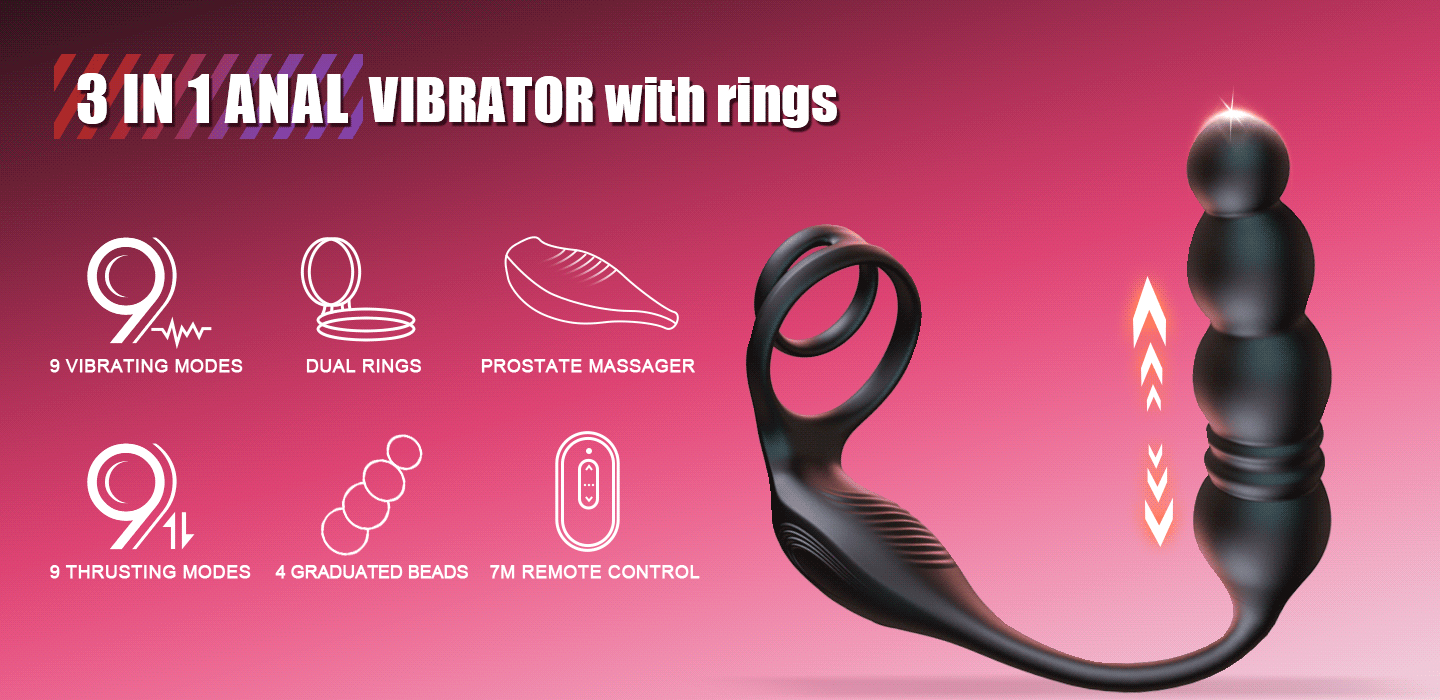 Horsfall - 9 Thrusting & Vibrating Prostate Massager with Dual Cock Ring Anal Toy