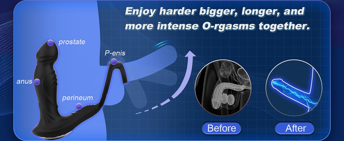 Asura App Control  Wiggling & Tapping Prostate Massager with Dual Cock Rings