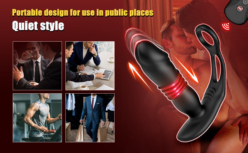 【BioShield Easy Clean Motorized Explorer】SAUL Glans Thrusting Vibrating Prostate Massager with Free Cleaner