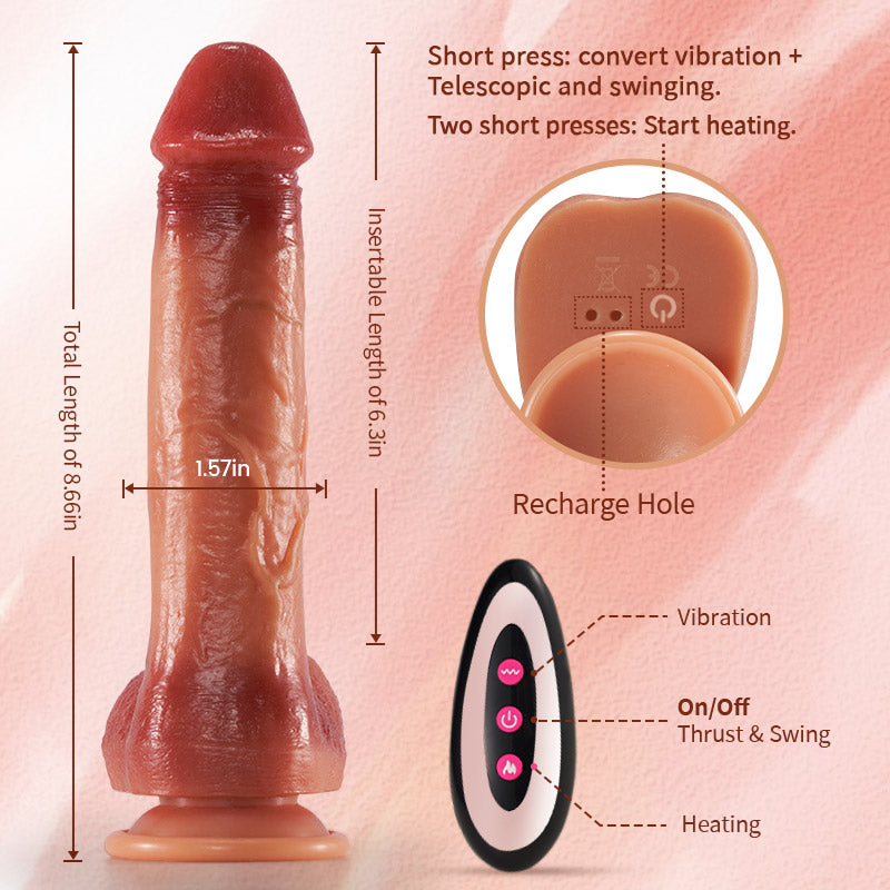 【KOL Recommend】CYRUS 8.66” x 1.57” Realistic Thrusting Heating Dildo Vibrator Strong Sense of Reality