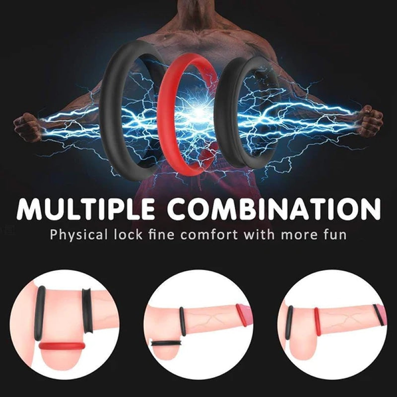 Harles 1.5 Inch Premium Stretchy Longer Harder Stronger Erection Cock Ring Set 3 Pieces