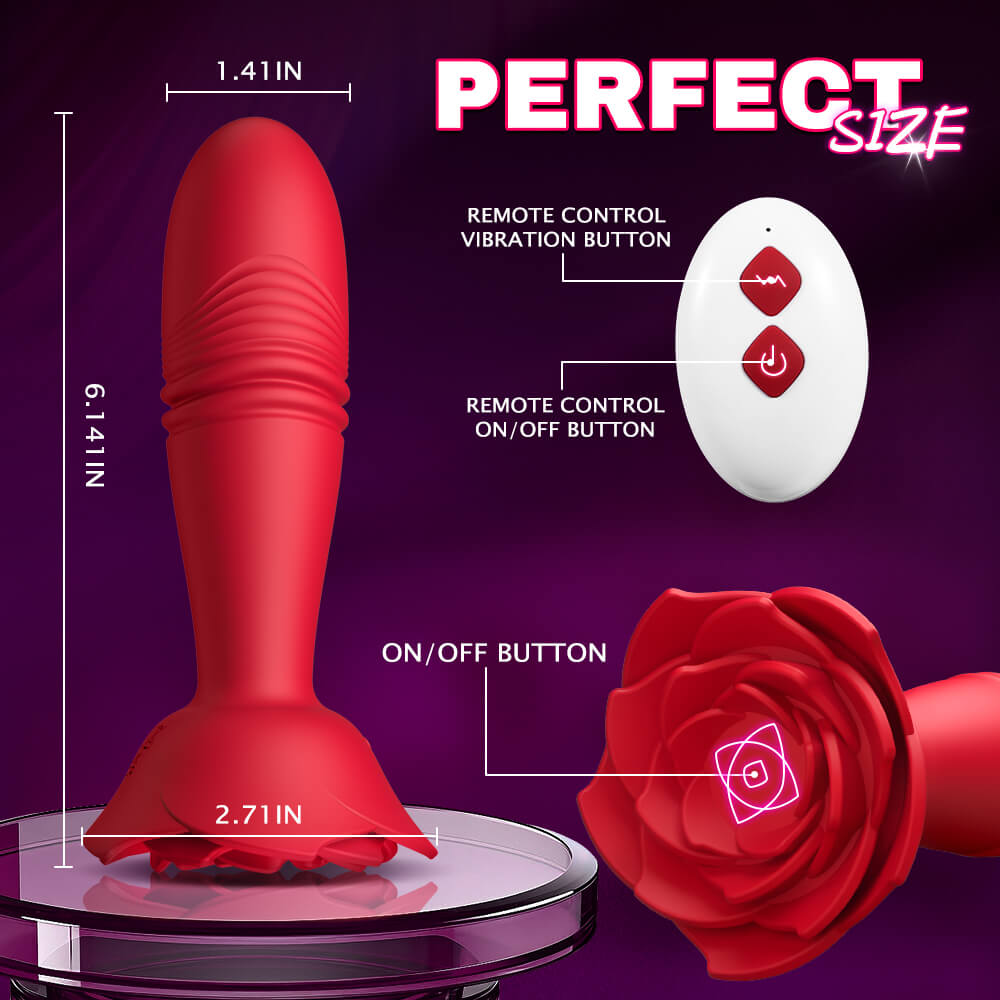 Rose Sex Toy Anal Plug APP Thrusting Vibrators, Remote Control Anal Sex Toy