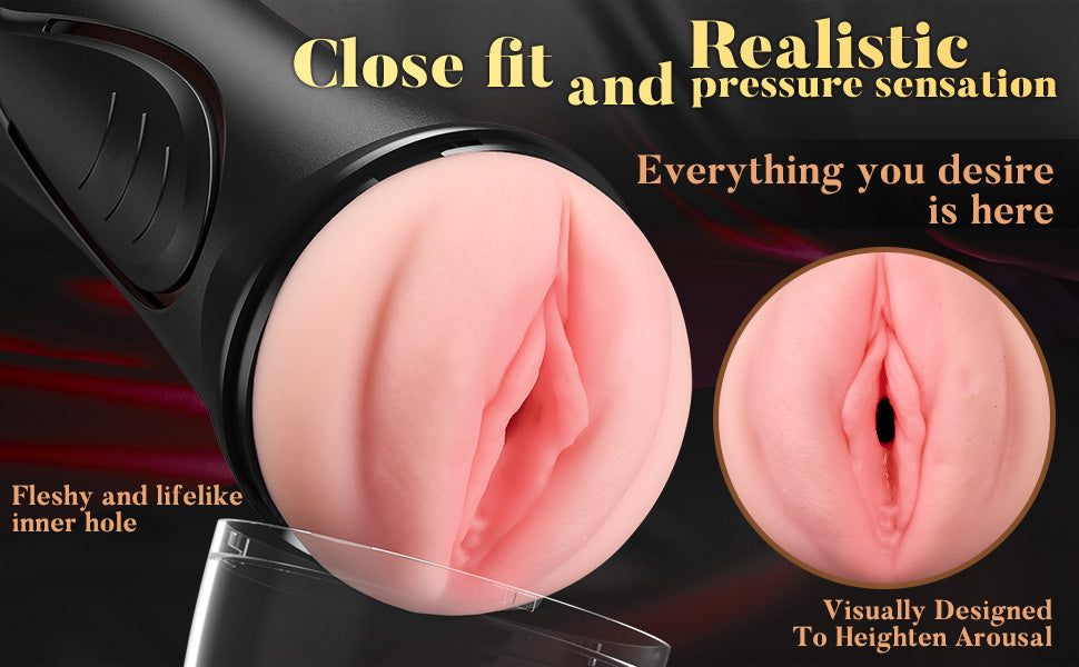 【6.5 IN Depth】Pressure Palm 10 Vibrations Realistic Labia Vaginal Pressure IPX7 Waterproof Electric Masturbator Pocket P