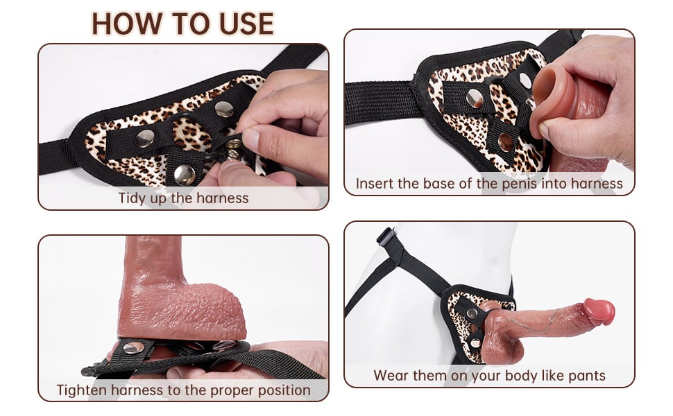 Leopard Print Adjustable Strap-On Harness with Two Different Sizes O-rings