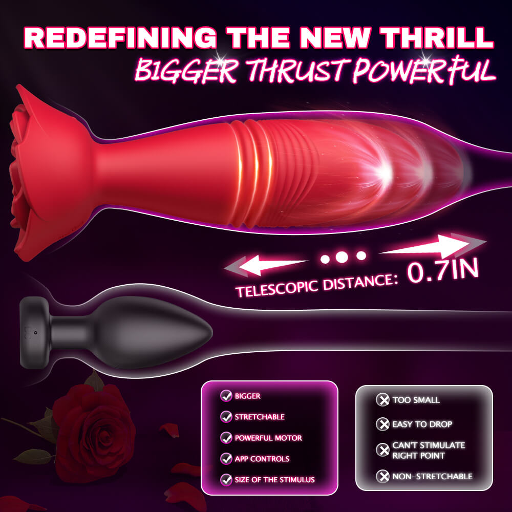 Rose Sex Toy Anal Plug APP Thrusting Vibrators, Remote Control Anal Sex Toy