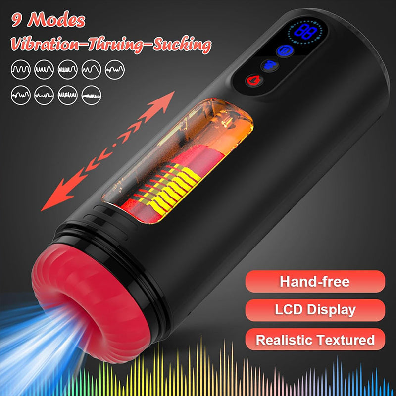 9-Frequency Telescopic Vibration Sucking Heated Aircraft Male Stroker