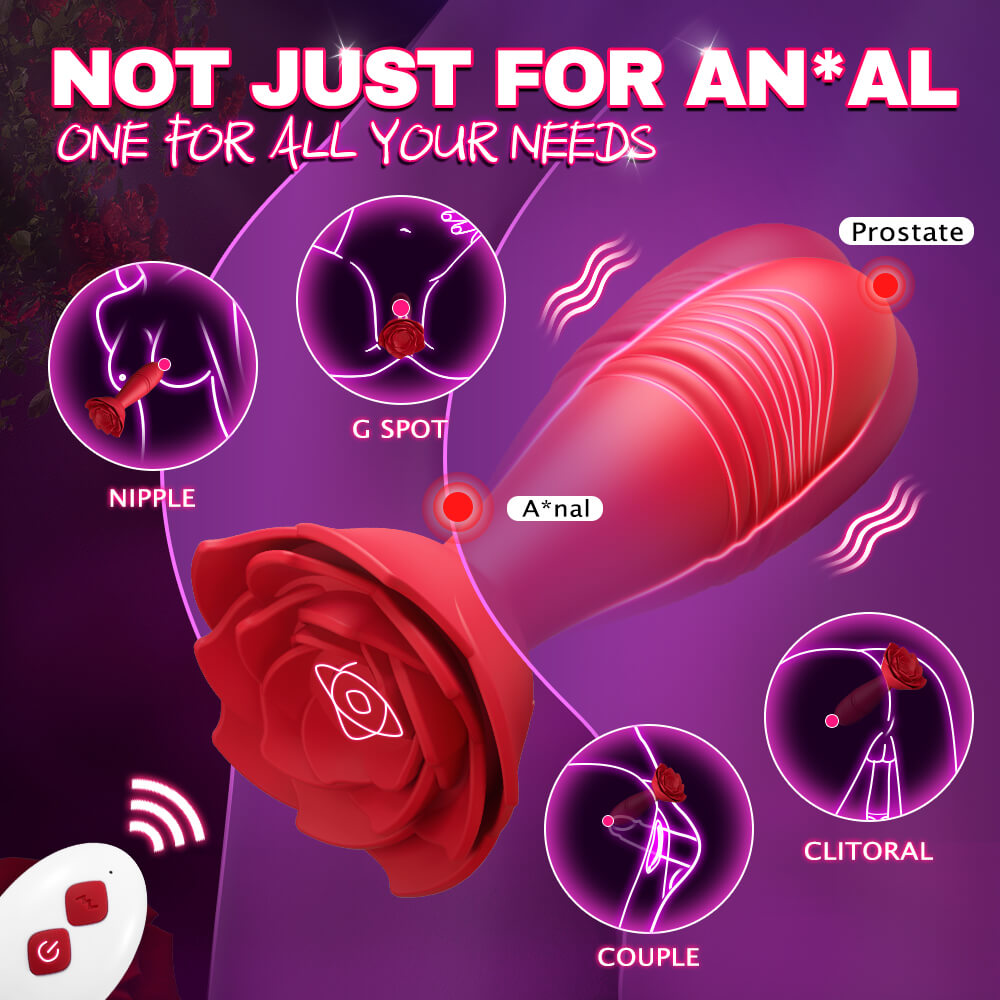 Rose Sex Toy Anal Plug APP Thrusting Vibrators, Remote Control Anal Sex Toy