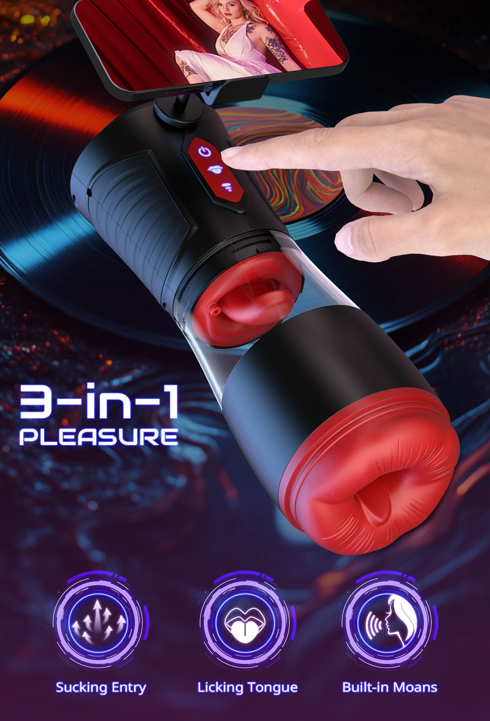 [Partner Play] LickMe Phone Holder 4 Suction 7 Tongue-Licking Voice Function Masturbator