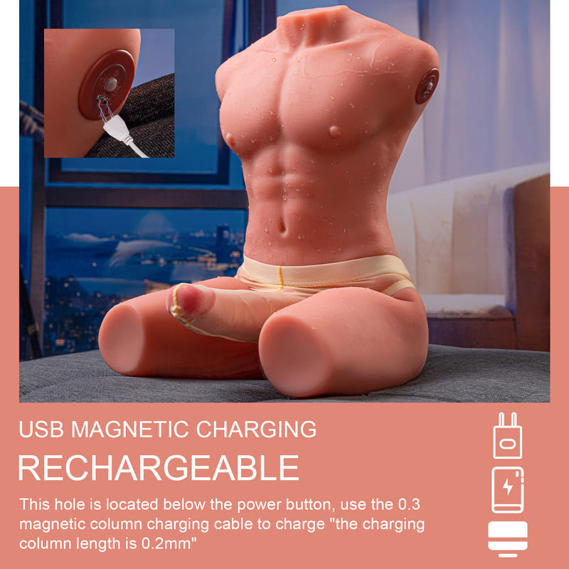 【Free Lube200ml】Jackson 17.63LB 6.69Inch Electric PulseThrusting Vibrating Dildo  Tan Skin Male Torso Sex Doll