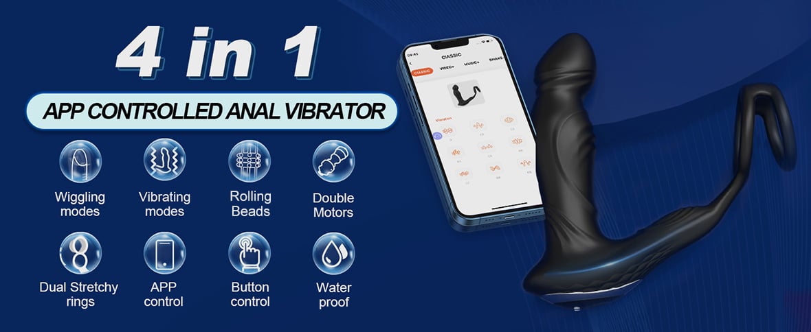 Asura App Control  Wiggling & Tapping Prostate Massager with Dual Cock Rings