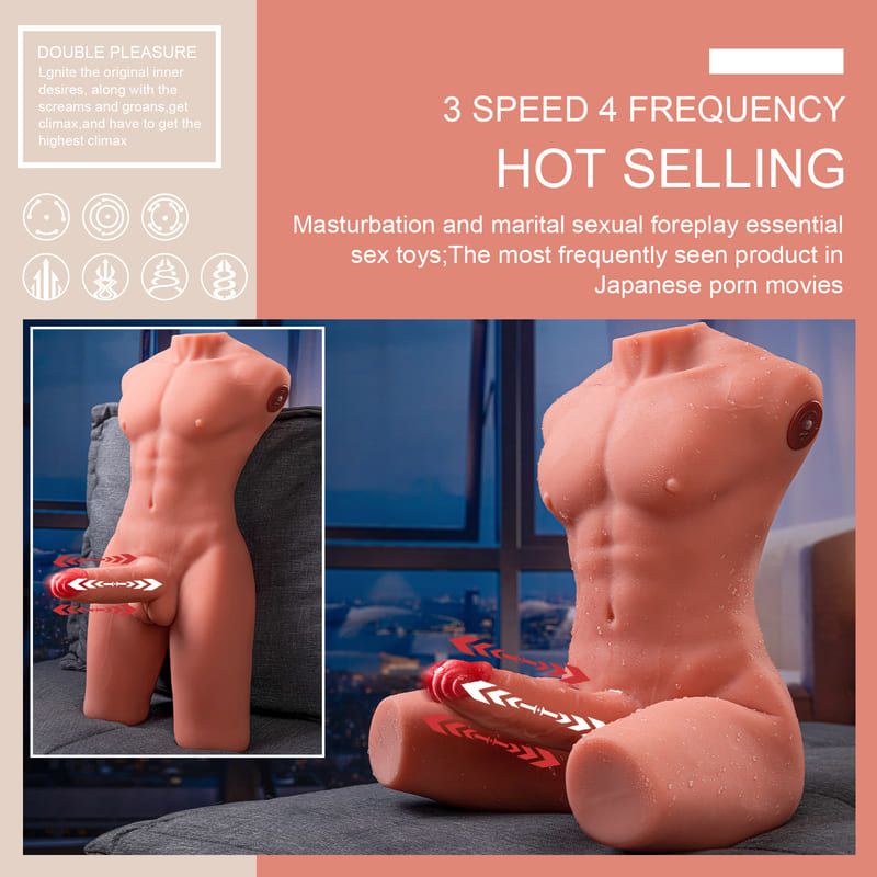 【Free Lube200ml】Jackson 17.63LB 6.69Inch Electric PulseThrusting Vibrating Dildo  Tan Skin Male Torso Sex Doll