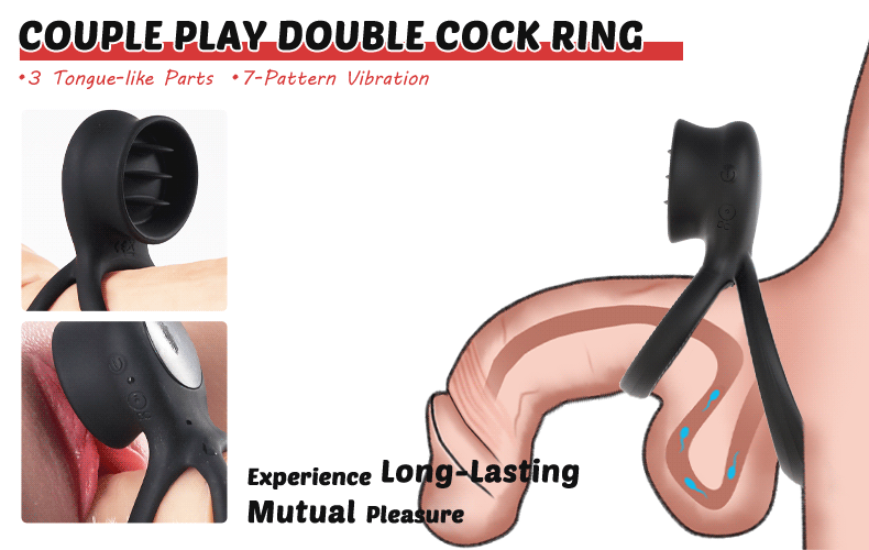 7-Mode Vibration Stimulating Tongue Double Cock Ring for Couple Play